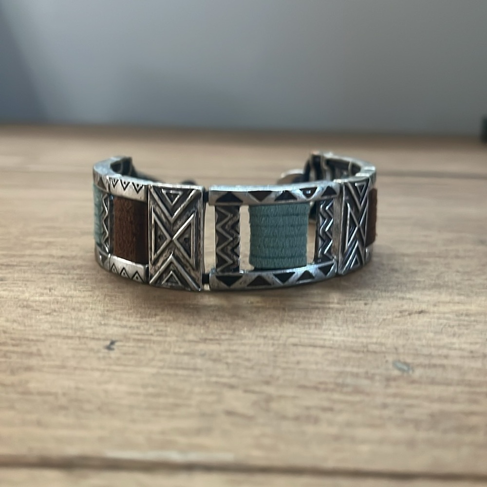 Silver Aztec suede bracelet